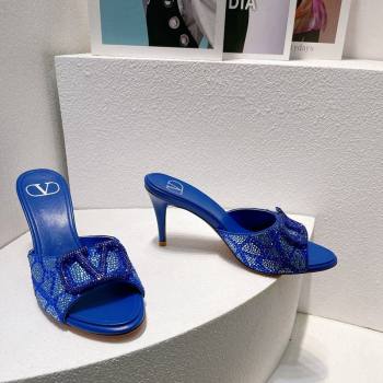 Valentino VLogo Heel Slides Sandal 8cm in Toile Iconographe Strass Sky Blue 2024 0612 (MD-240612073)