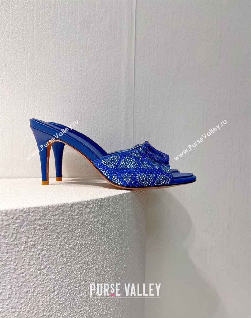 Valentino VLogo Heel Slides Sandal 8cm in Toile Iconographe Strass Sky Blue 2024 0612 (MD-240612073)