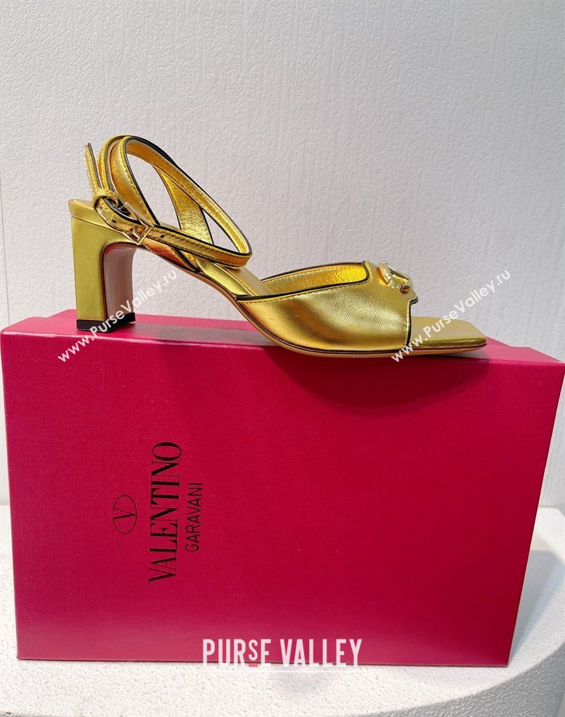 Valentino The Bold Edition VLogo Heel Sandals in Calfskin Gold 2024 0612 (MD-240612013)