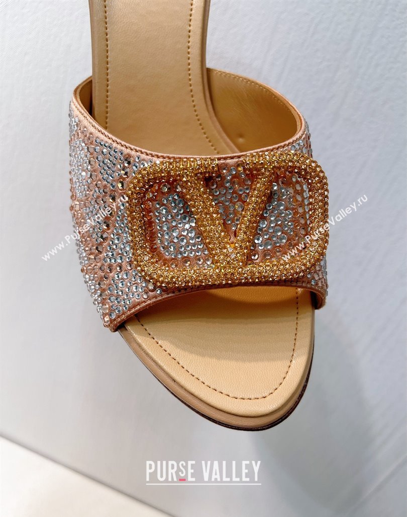 Valentino VLogo Heel Slides Sandal 8cm in Toile Iconographe Strass Beige 2024 0612 (MD-240612075)