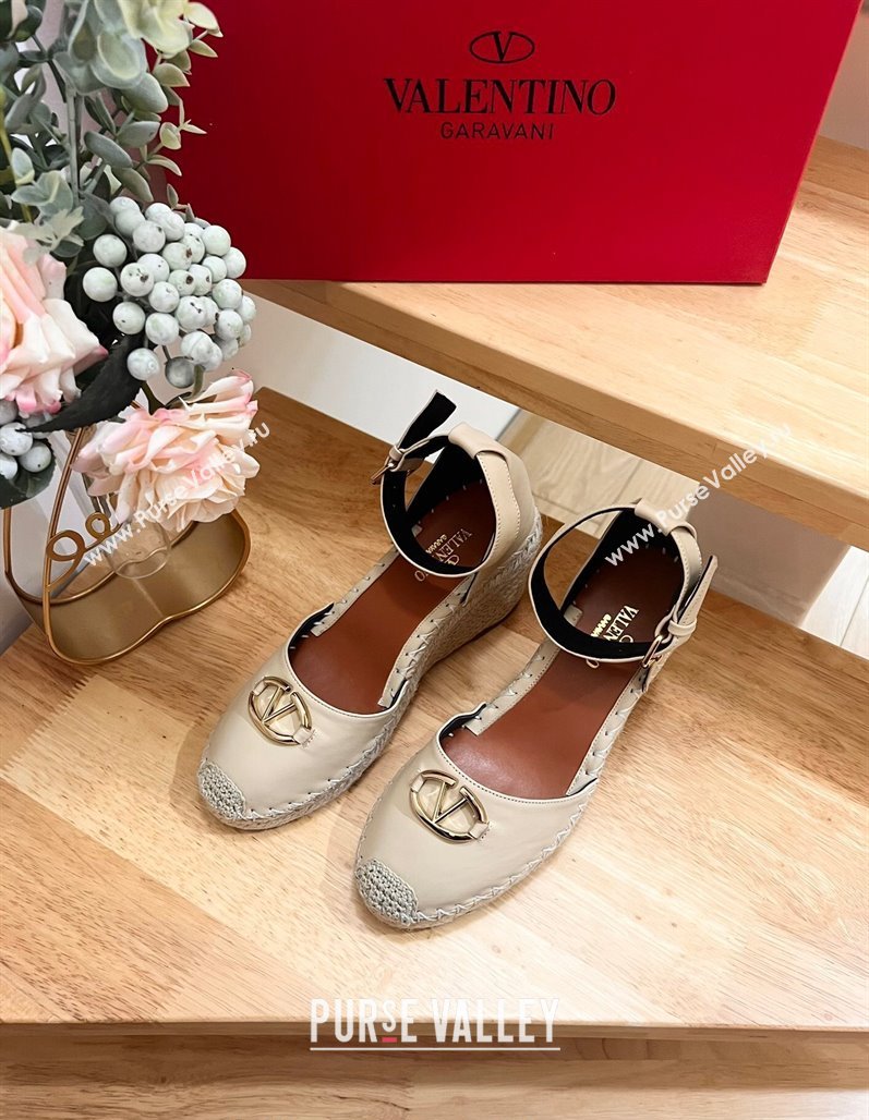 Valentino The Bold Edition VLogo Espadrille Wedge Pumps in Grained Calfskin Beige 2024 0612 (MD-240612078)