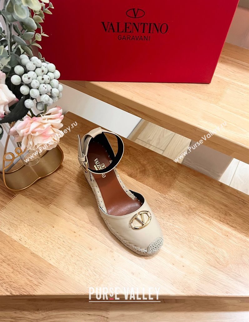 Valentino The Bold Edition VLogo Espadrille Wedge Pumps in Grained Calfskin Beige 2024 0612 (MD-240612078)