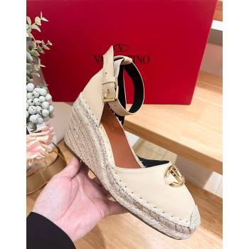 Valentino The Bold Edition VLogo Espadrille Wedge Pumps in Grained Calfskin Beige 2024 0612 (MD-240612078)