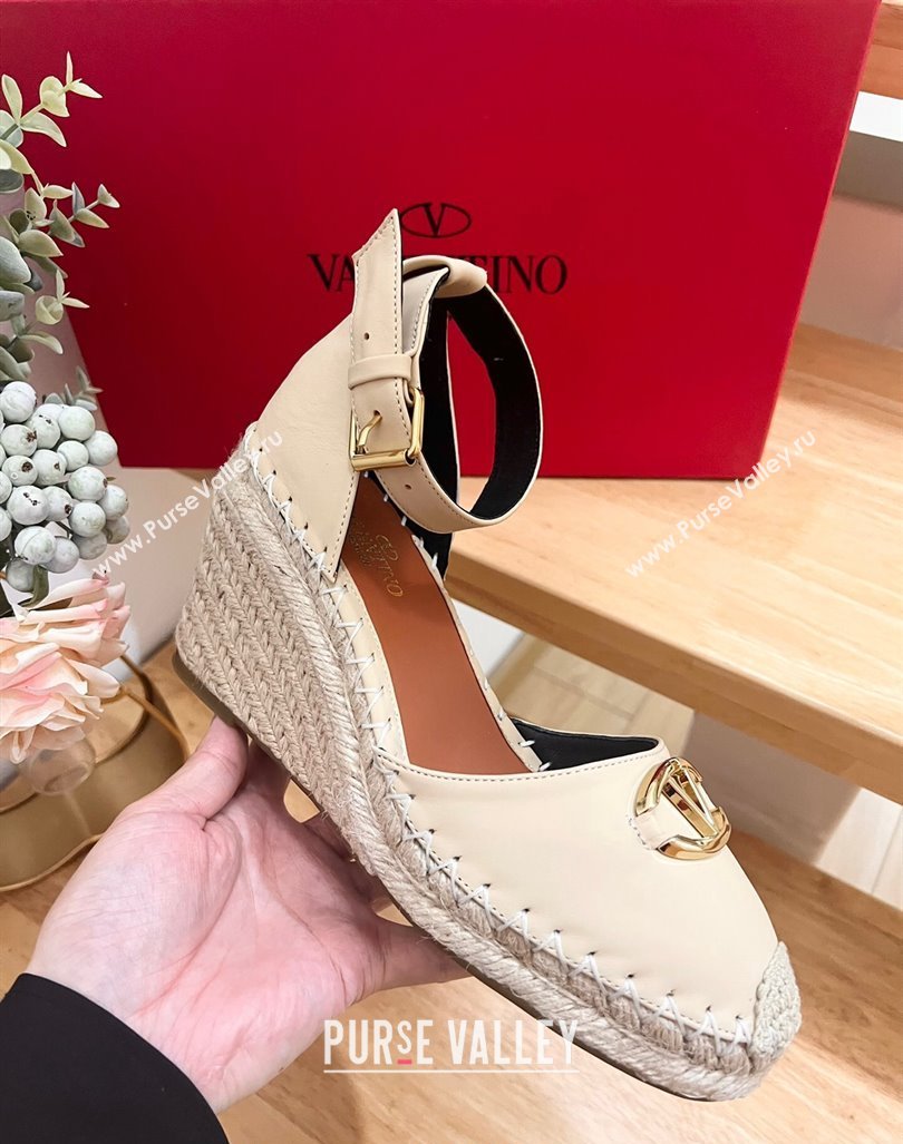 Valentino The Bold Edition VLogo Espadrille Wedge Pumps in Grained Calfskin Beige 2024 0612 (MD-240612078)