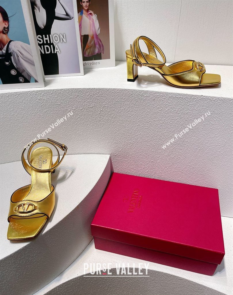 Valentino The Bold Edition VLogo Heel Sandals in Calfskin Gold 2024 0612 (MD-240612013)