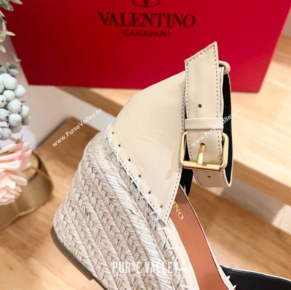 Valentino The Bold Edition VLogo Espadrille Wedge Pumps in Grained Calfskin Beige 2024 0612 (MD-240612078)