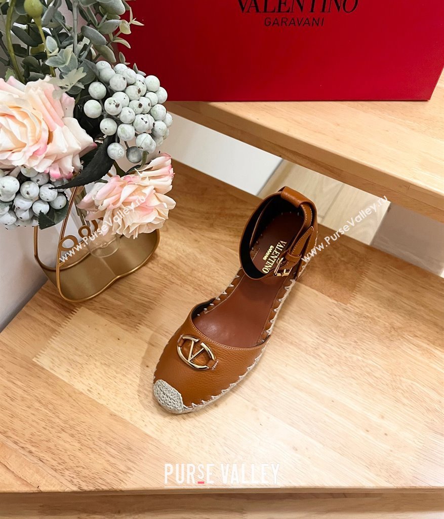 Valentino The Bold Edition VLogo Espadrille Wedge Pumps in Grained Calfskin Brown 2024 0612 (MD-240612079)