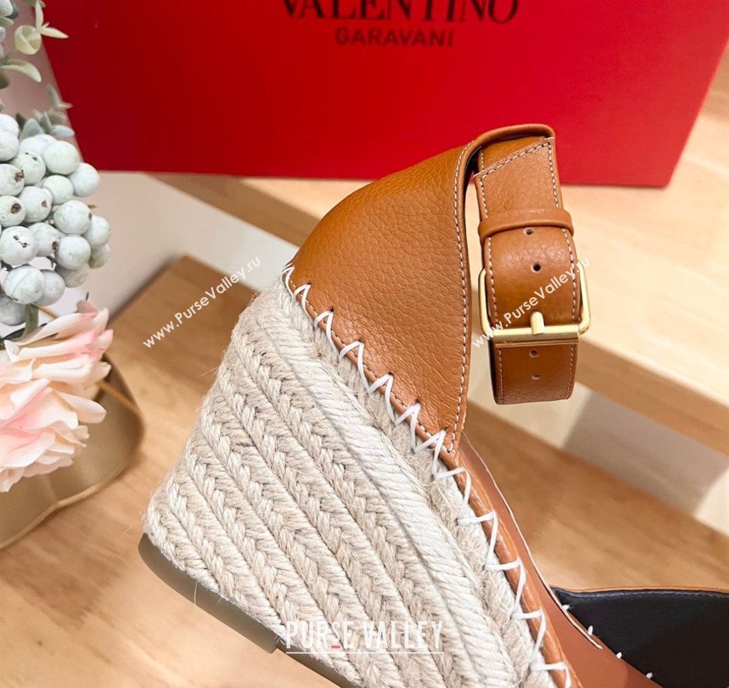 Valentino The Bold Edition VLogo Espadrille Wedge Pumps in Grained Calfskin Brown 2024 0612 (MD-240612079)