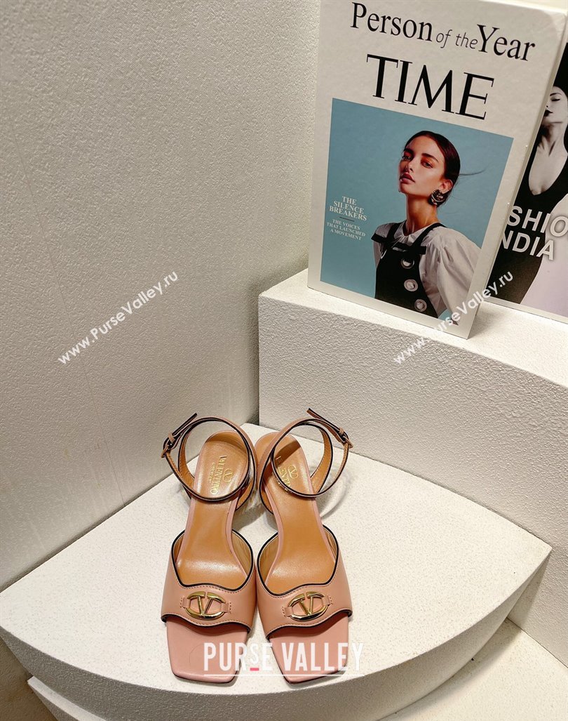 Valentino The Bold Edition VLogo Heel Sandals in Calfskin Light Pink 2024 0612 (MD-240612014)