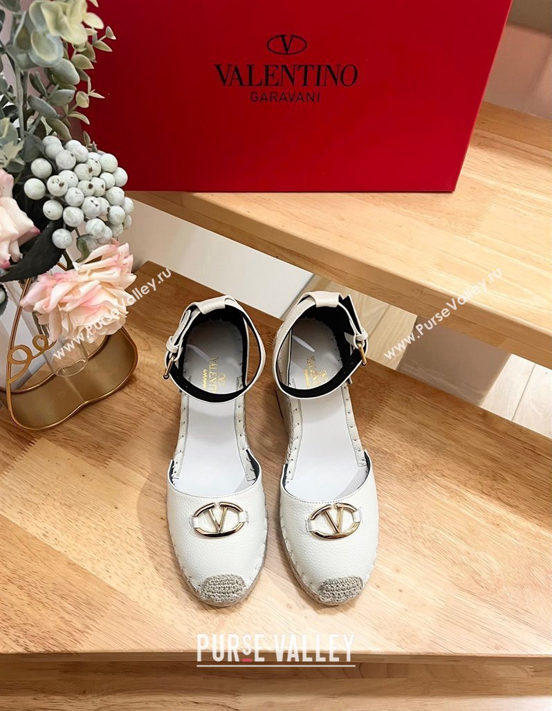 Valentino The Bold Edition VLogo Espadrille Wedge Pumps in Grained Calfskin White 2024 0612 (MD-240612080)