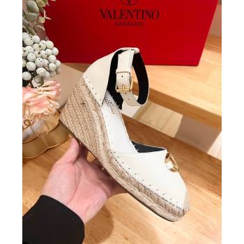 Valentino The Bold Edition VLogo Espadrille Wedge Pumps in Grained Calfskin White 2024 0612 (MD-240612080)