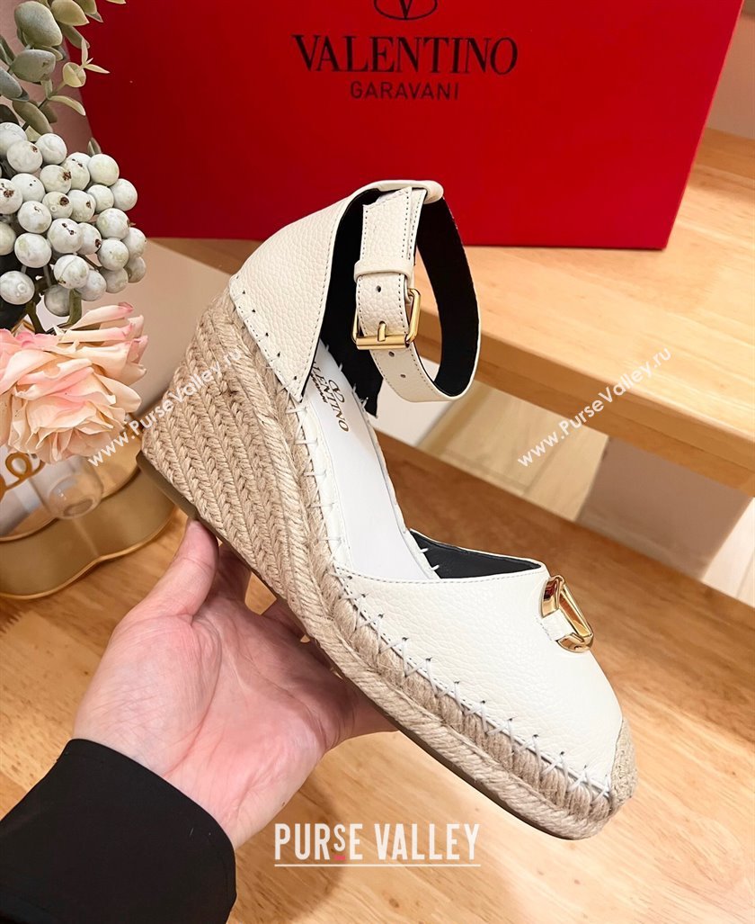 Valentino The Bold Edition VLogo Espadrille Wedge Pumps in Grained Calfskin White 2024 0612 (MD-240612080)