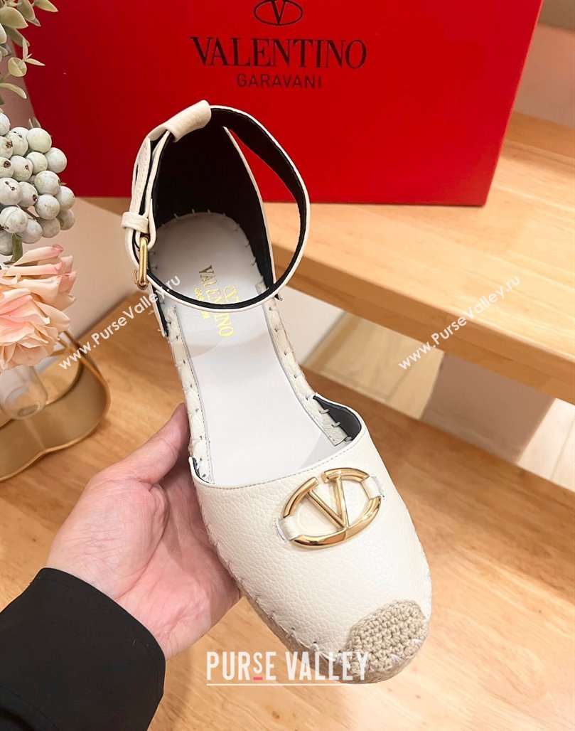 Valentino The Bold Edition VLogo Espadrille Wedge Pumps in Grained Calfskin White 2024 0612 (MD-240612080)