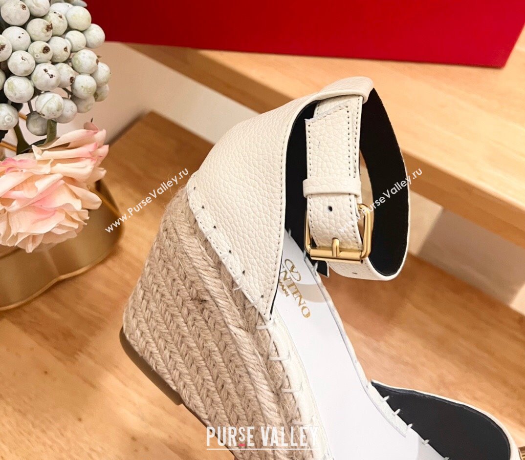 Valentino The Bold Edition VLogo Espadrille Wedge Pumps in Grained Calfskin White 2024 0612 (MD-240612080)