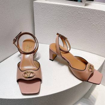 Valentino The Bold Edition VLogo Heel Sandals in Calfskin Light Pink 2024 0612 (MD-240612014)