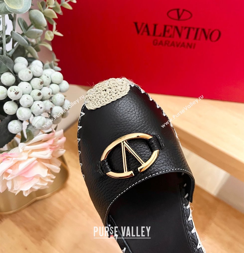 Valentino The Bold Edition VLogo Espadrille Wedge Pumps in Grained Calfskin Black 2024 0612 (MD-240612081)