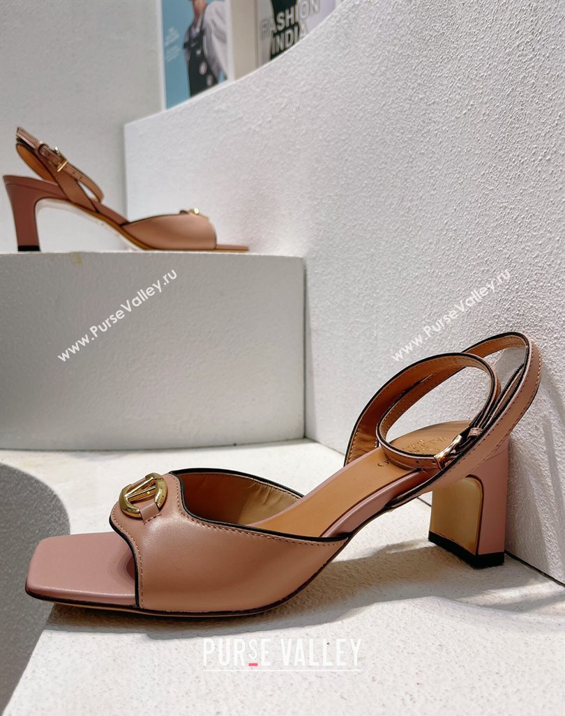 Valentino The Bold Edition VLogo Heel Sandals in Calfskin Light Pink 2024 0612 (MD-240612014)