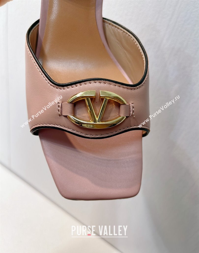 Valentino The Bold Edition VLogo Heel Sandals in Calfskin Light Pink 2024 0612 (MD-240612014)