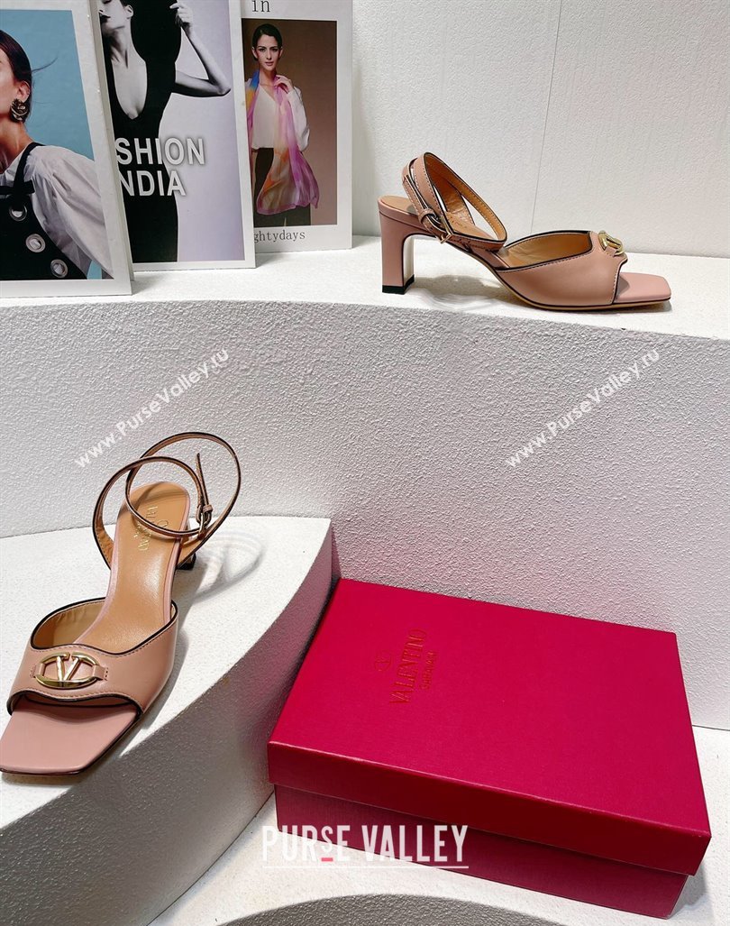 Valentino The Bold Edition VLogo Heel Sandals in Calfskin Light Pink 2024 0612 (MD-240612014)