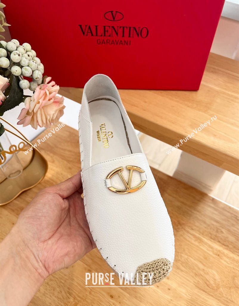 Valentino The Bold Edition VLogo Espadrilles Flats in Grained Calfskin White 2024 0612 (MD-240612087)