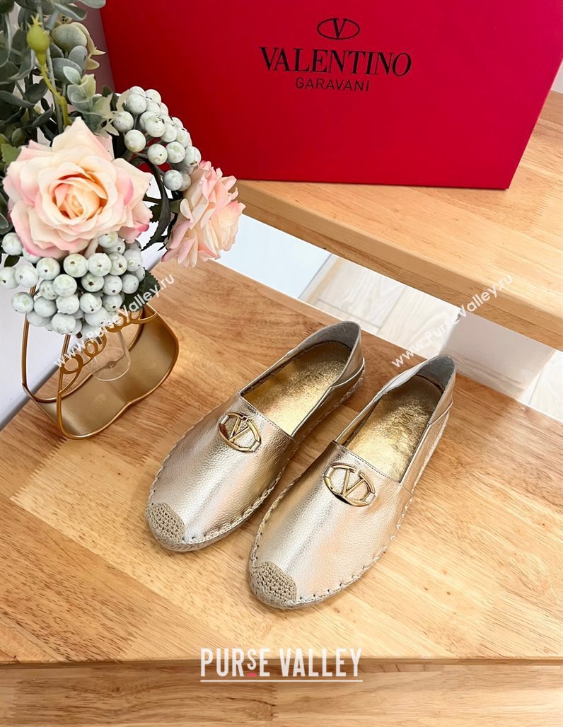 Valentino The Bold Edition VLogo Espadrilles Flats in Grained Calfskin Gold 2024 0612 (MD-240612088)