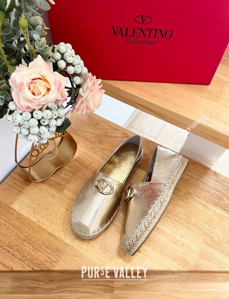 Valentino The Bold Edition VLogo Espadrilles Flats in Grained Calfskin Gold 2024 0612 (MD-240612088)