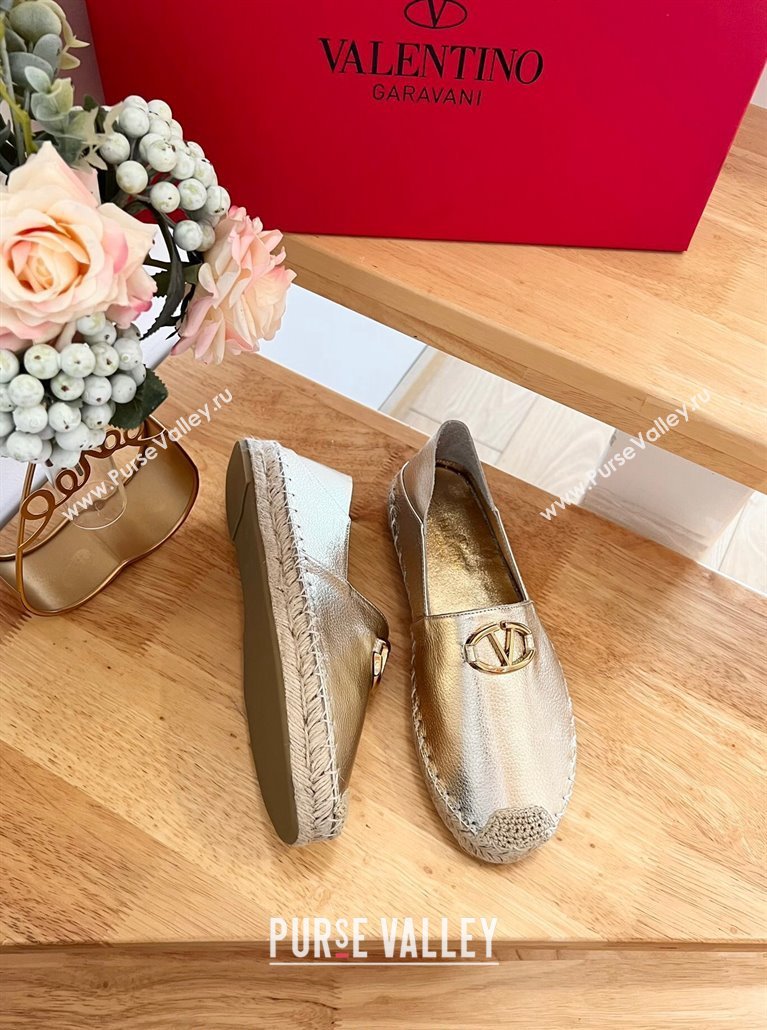 Valentino The Bold Edition VLogo Espadrilles Flats in Grained Calfskin Gold 2024 0612 (MD-240612088)