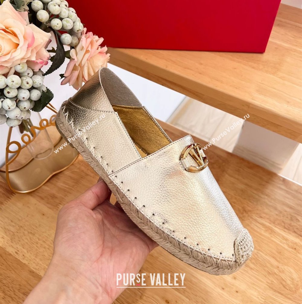 Valentino The Bold Edition VLogo Espadrilles Flats in Grained Calfskin Gold 2024 0612 (MD-240612088)