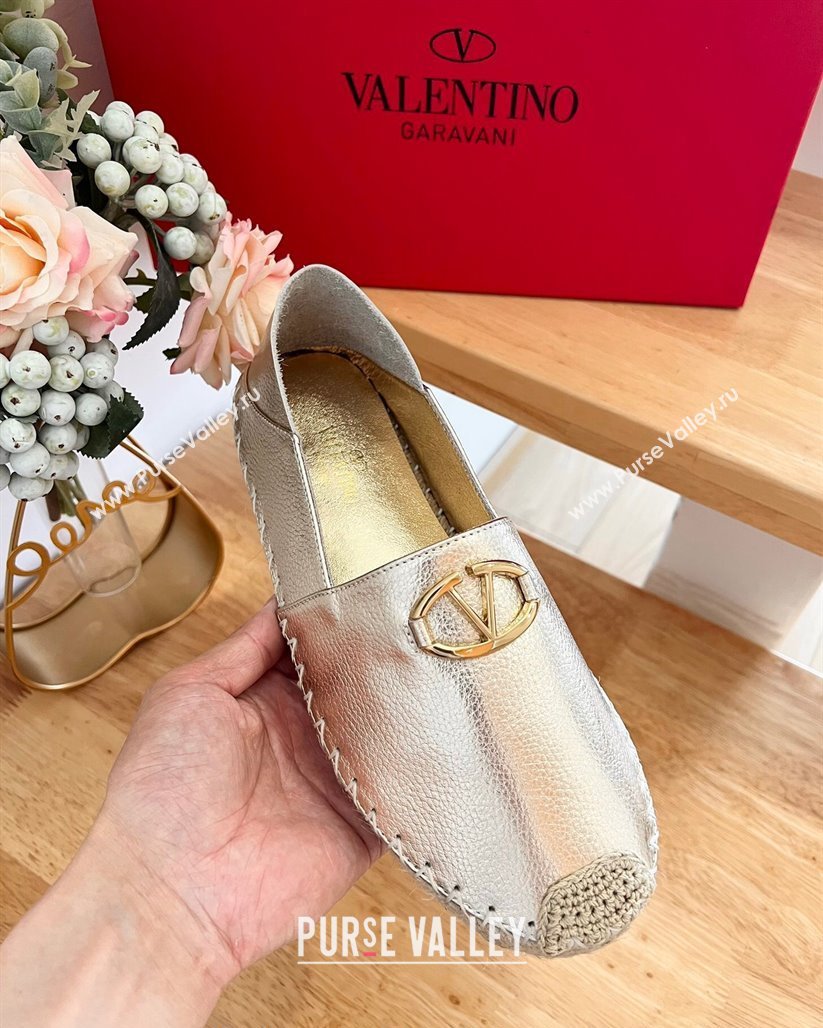 Valentino The Bold Edition VLogo Espadrilles Flats in Grained Calfskin Gold 2024 0612 (MD-240612088)