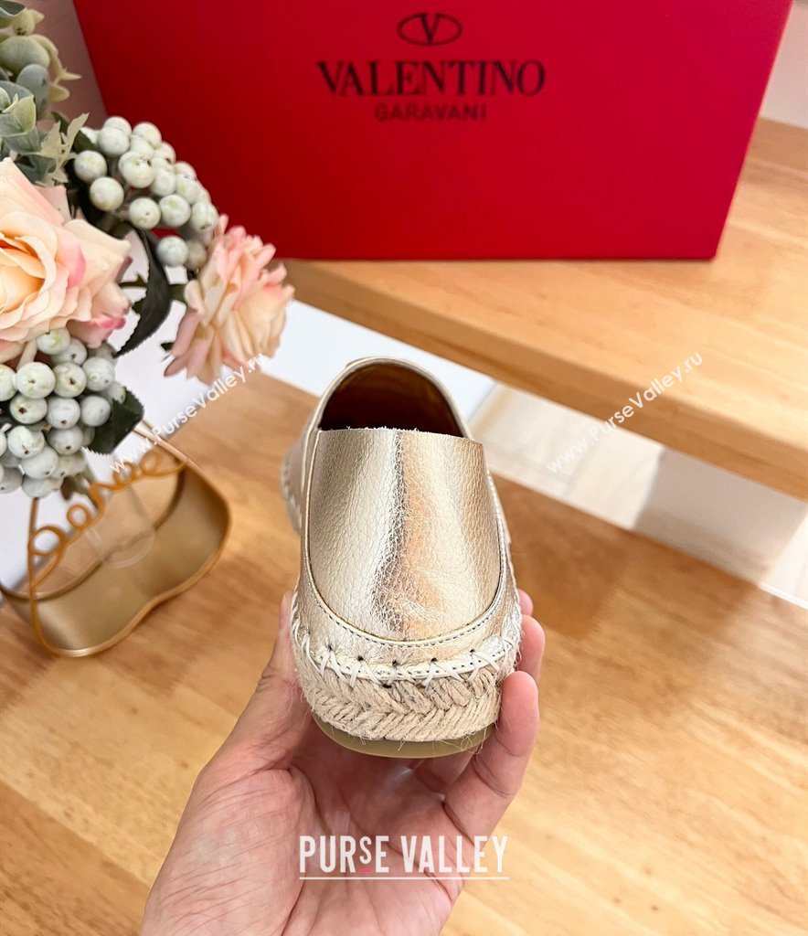 Valentino The Bold Edition VLogo Espadrilles Flats in Grained Calfskin Gold 2024 0612 (MD-240612088)