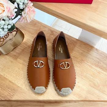 Valentino The Bold Edition VLogo Espadrilles Flats in Grained Calfskin Brown 2024 0612 (MD-240612089)