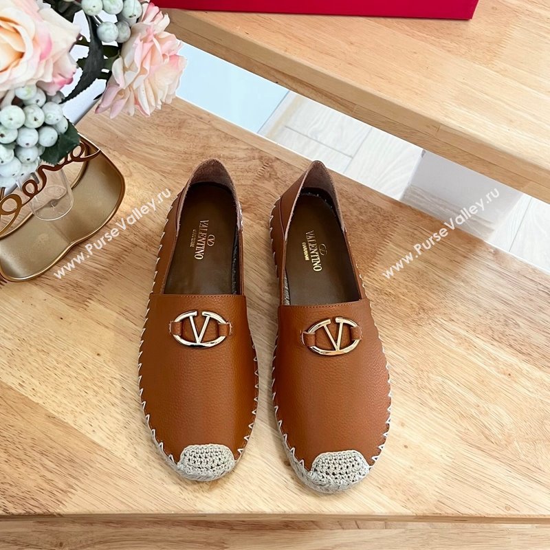 Valentino The Bold Edition VLogo Espadrilles Flats in Grained Calfskin Brown 2024 0612 (MD-240612089)