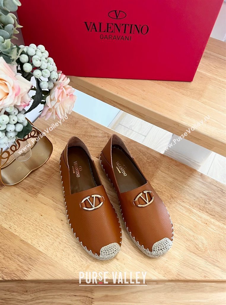 Valentino The Bold Edition VLogo Espadrilles Flats in Grained Calfskin Brown 2024 0612 (MD-240612089)