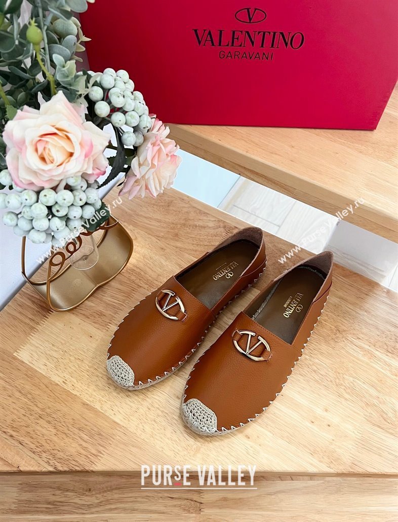 Valentino The Bold Edition VLogo Espadrilles Flats in Grained Calfskin Brown 2024 0612 (MD-240612089)