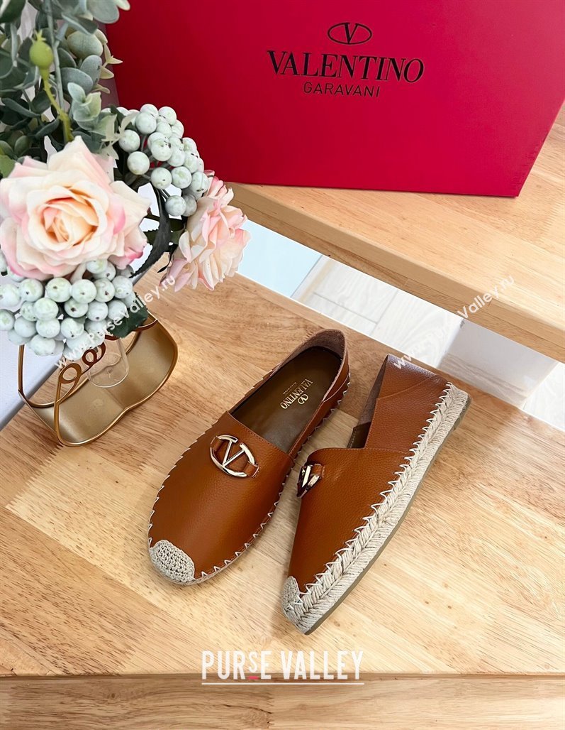 Valentino The Bold Edition VLogo Espadrilles Flats in Grained Calfskin Brown 2024 0612 (MD-240612089)