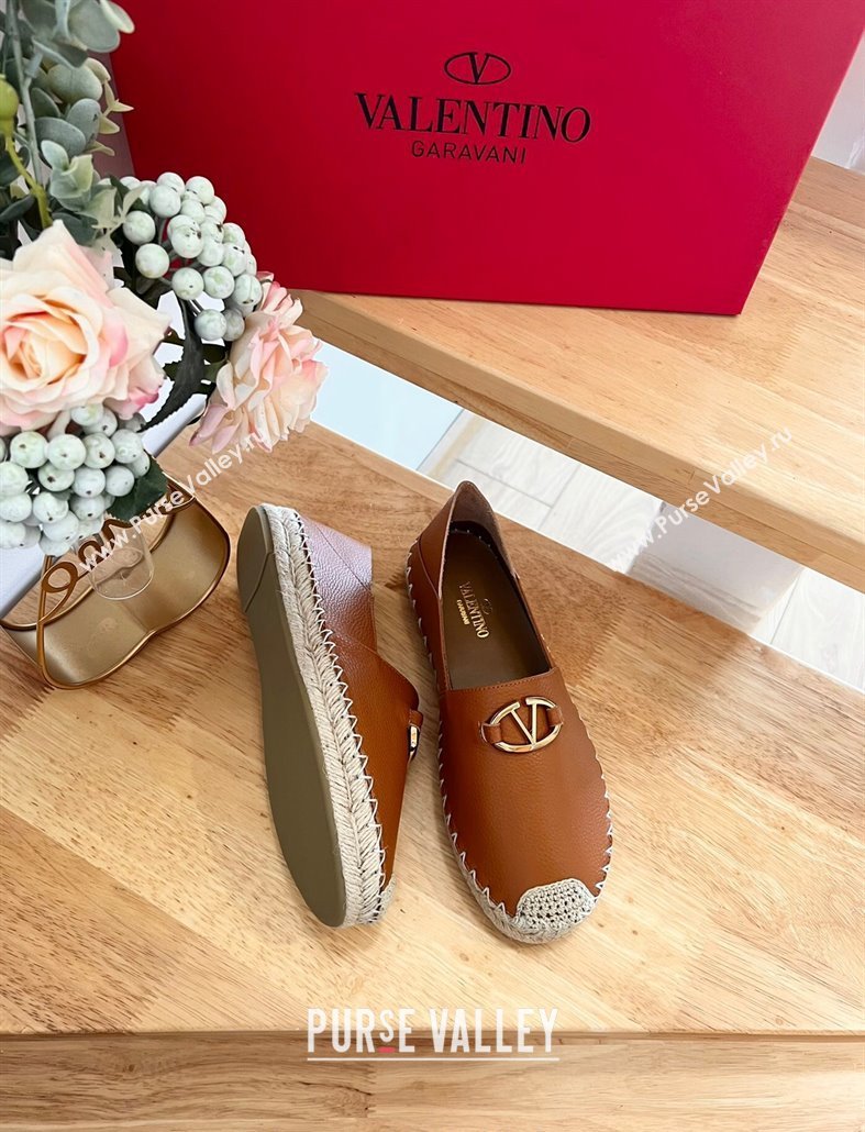 Valentino The Bold Edition VLogo Espadrilles Flats in Grained Calfskin Brown 2024 0612 (MD-240612089)