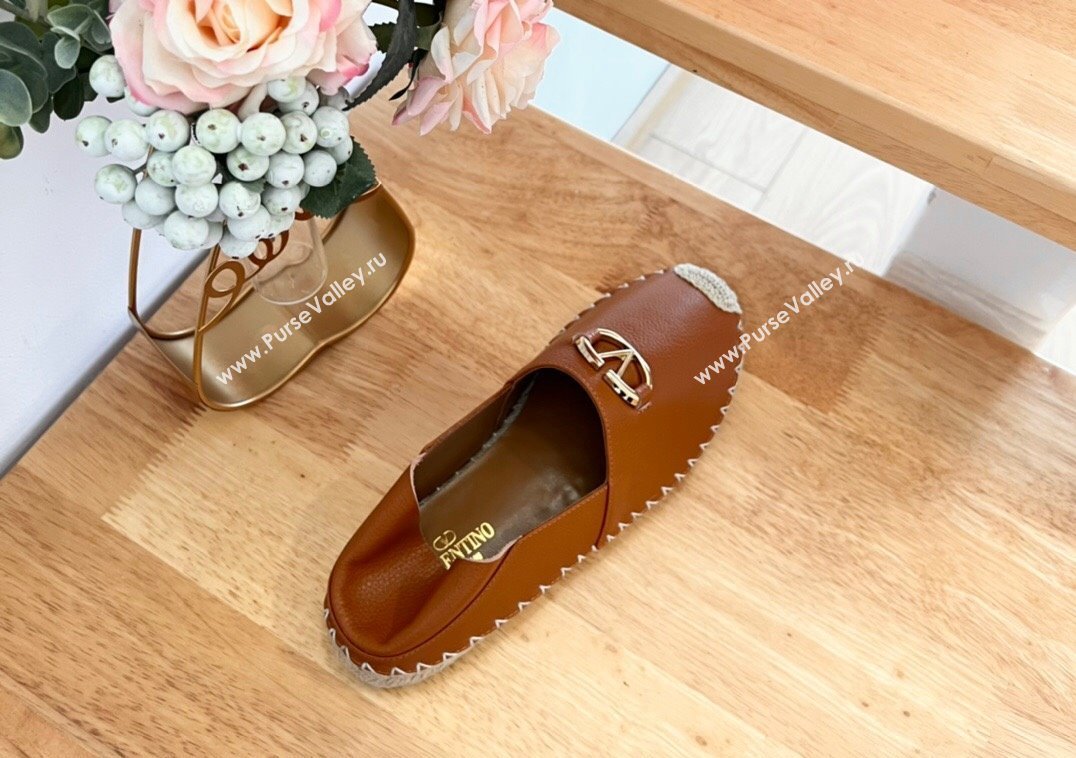 Valentino The Bold Edition VLogo Espadrilles Flats in Grained Calfskin Brown 2024 0612 (MD-240612089)