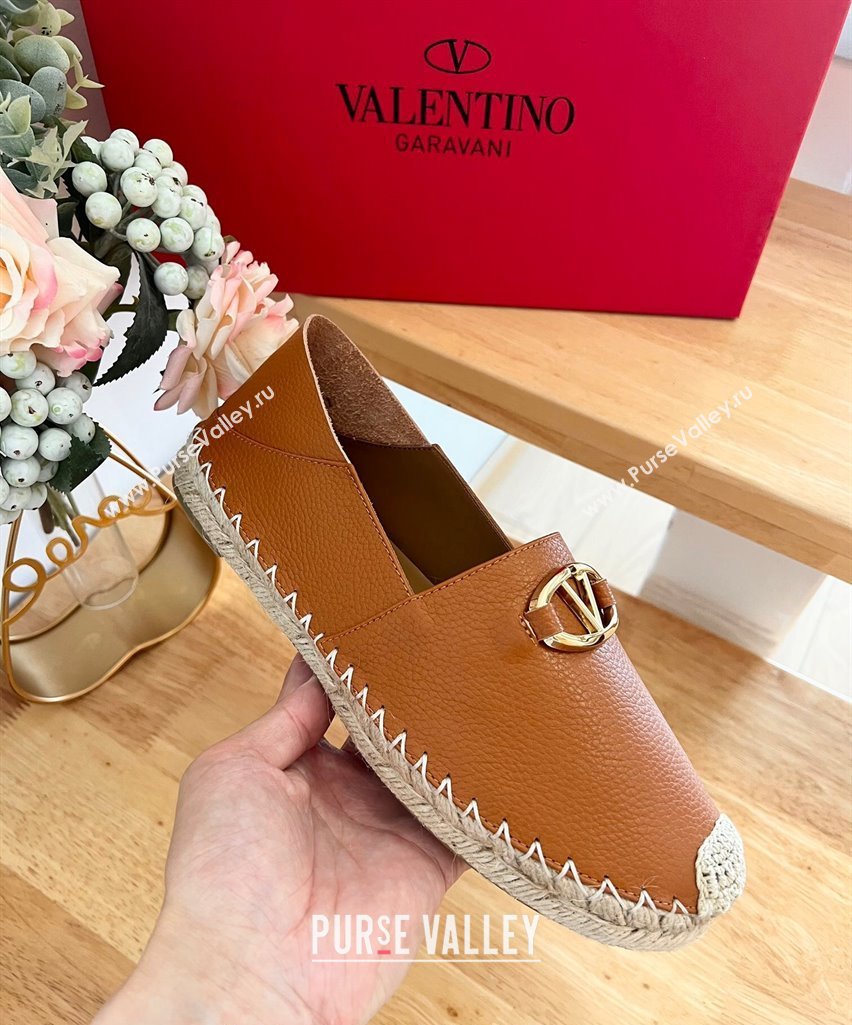 Valentino The Bold Edition VLogo Espadrilles Flats in Grained Calfskin Brown 2024 0612 (MD-240612089)