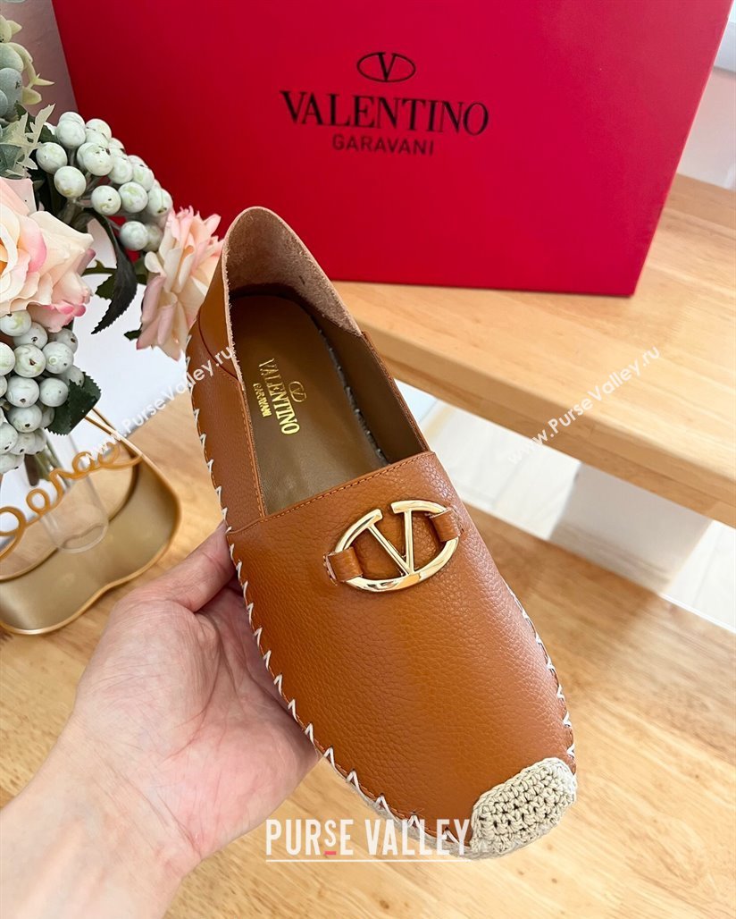 Valentino The Bold Edition VLogo Espadrilles Flats in Grained Calfskin Brown 2024 0612 (MD-240612089)