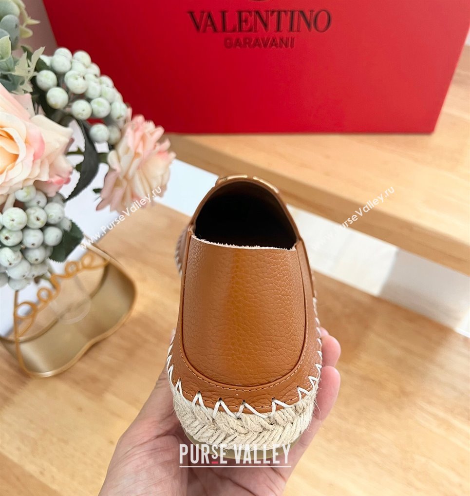 Valentino The Bold Edition VLogo Espadrilles Flats in Grained Calfskin Brown 2024 0612 (MD-240612089)