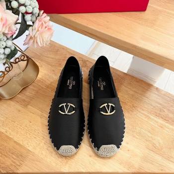 Valentino The Bold Edition VLogo Espadrilles Flats in Grained Calfskin Black 2024 0612 (MD-240612090)