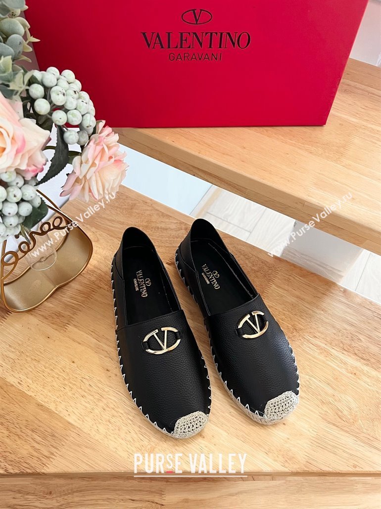 Valentino The Bold Edition VLogo Espadrilles Flats in Grained Calfskin Black 2024 0612 (MD-240612090)