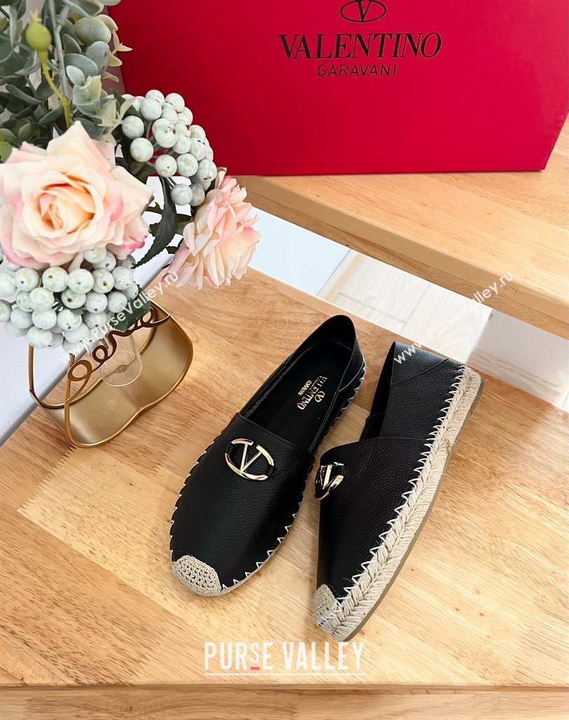 Valentino The Bold Edition VLogo Espadrilles Flats in Grained Calfskin Black 2024 0612 (MD-240612090)