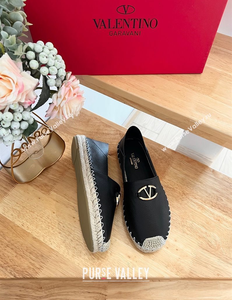 Valentino The Bold Edition VLogo Espadrilles Flats in Grained Calfskin Black 2024 0612 (MD-240612090)