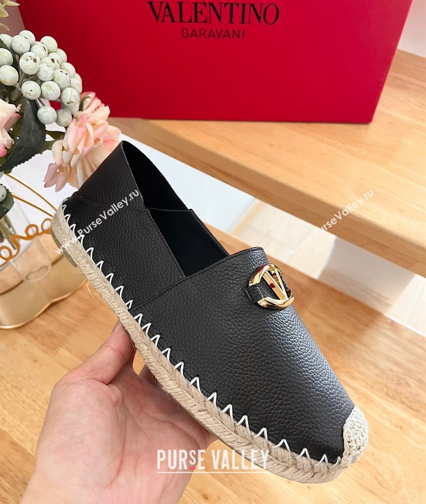 Valentino The Bold Edition VLogo Espadrilles Flats in Grained Calfskin Black 2024 0612 (MD-240612090)