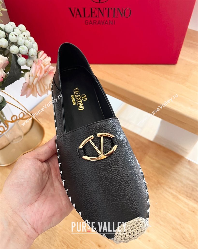 Valentino The Bold Edition VLogo Espadrilles Flats in Grained Calfskin Black 2024 0612 (MD-240612090)