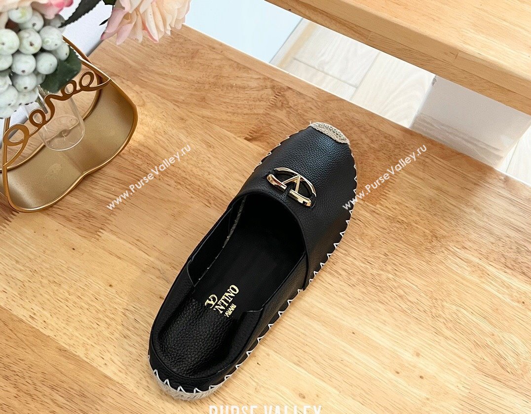 Valentino The Bold Edition VLogo Espadrilles Flats in Grained Calfskin Black 2024 0612 (MD-240612090)