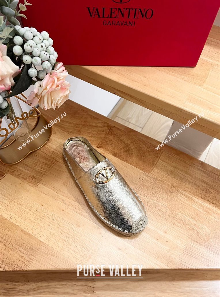 Valentino The Bold Edition VLogo Espadrille Flat Mules in Grained Calfskin Gold 2024 0612 (MD-240612091)