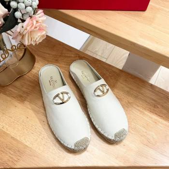 Valentino The Bold Edition VLogo Espadrille Flat Mules in Grained Calfskin White 2024 0612 (MD-240612093)