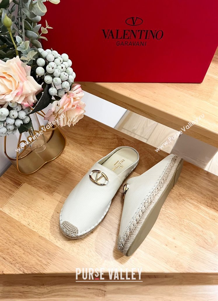 Valentino The Bold Edition VLogo Espadrille Flat Mules in Grained Calfskin White 2024 0612 (MD-240612093)